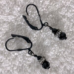 Vintage 90s Black Beaded Drop Earrings